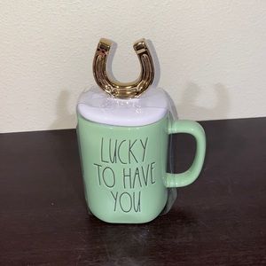 New Rae Dunn Lucky To Have You ceramic mug with horseshoe topper